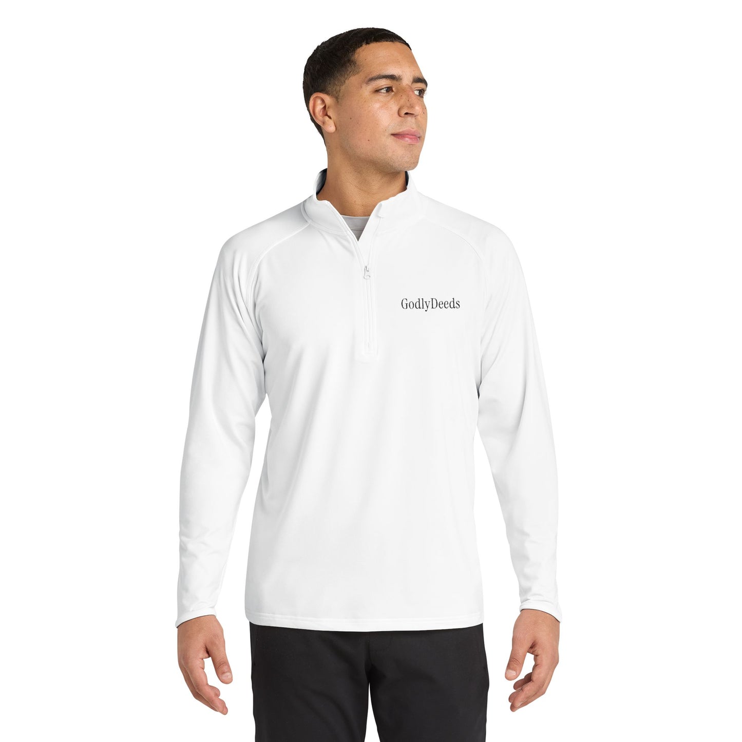 Embroidered Quarter-Zip Pullover — 'Gently Dazed' Performance Top